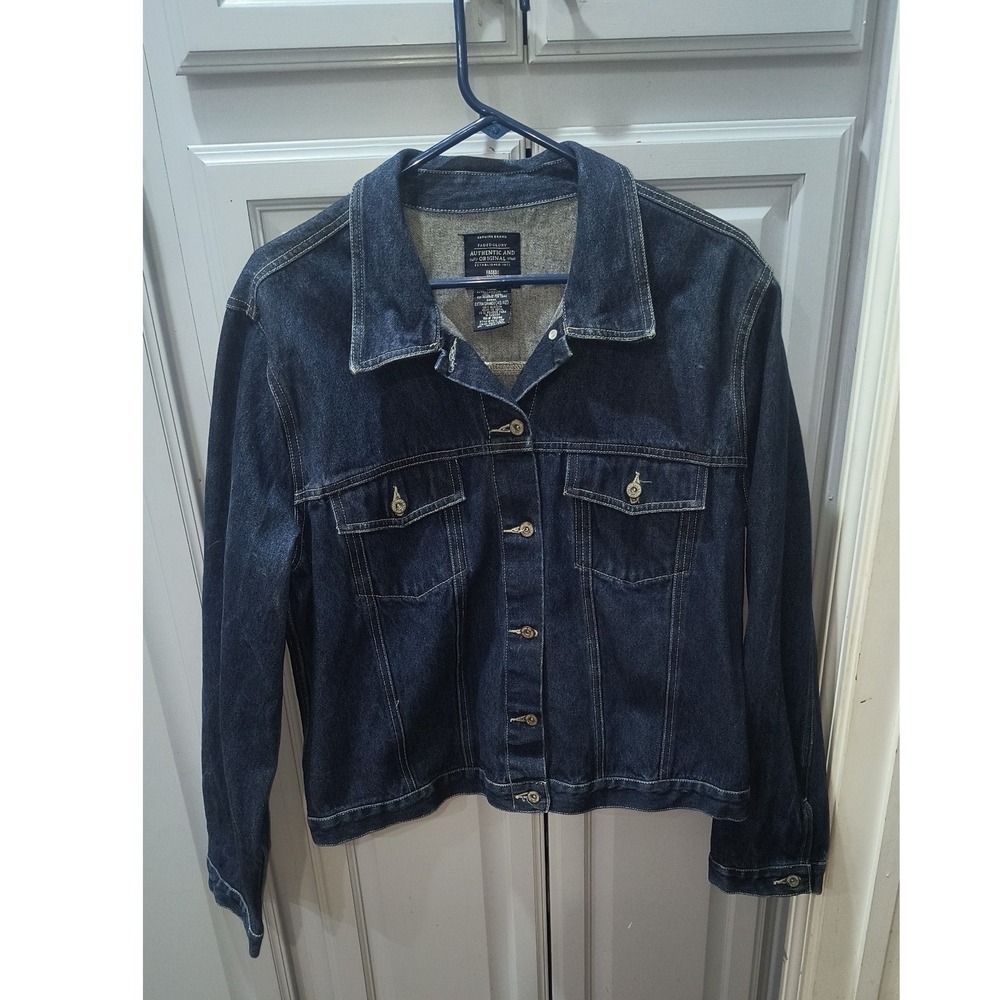 Faded Glory Womens Rinse Denim Jacket Dark Wash Cotton Trucker FG15-006 XL 16/18